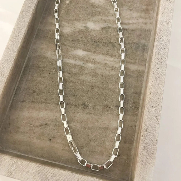 925 Sterling Silver Box Chain Necklace Chain Link Statement Necklace 19 Inches - Picture 2 of 4